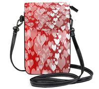 Romantique San Valentine Hearts Crossbody Phone Purse Petit Mini Sac à Bandoulière Pochette pour Téléphone Portable Portefeuille en Cuir Meilleur Cadeau pour la Saint Valentin, Anniversaire, Anniver