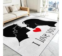 Romantique Tapis Salon Silhouette s’embrassant Cœur Modèle 80 x 150 cm Lavable en Machine Super Doux et Antidérapant Tapis Décoratif Salon Doux Poil Court pour Chambre Adulte, Salle à Manger