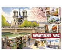 Romantisches Paris (Wandkalender 2026 DIN A3 quer), CALVENDO Monatskalender: Aquarelle mit Motiven aus der Stadt der Liebe