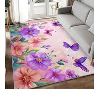 Romantisme de Luxe 180 x 240 cm Tapis de Chambre Doux, Onirique Botanique Floral Papillon Lavable Antidérapant Tapis de Salon - Rose-Violet Moquette pour Salle de Séjour Chambre d'enfant Salle de Jeu