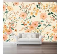 Romantisme Français Papier Peint Panoramique, 200 x 140 cm Fresque Murale | Plantes Fleurs Feuilles Vertes Papier Peint Intissé, Décoration Image Murale Pour Salon Chambre Bureau TV Artistique