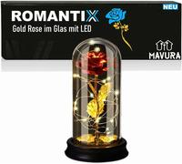 ROMANTIX Rose éternelle en or dans un verre Amour Cadeau Saint-Valentin Fête des mères Lumière LED