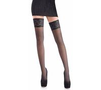 Romartex Bas autofixants transparents en élasthanne 20 DEN avec dentelle, 17 couleurs, tailles S-XXL (XLarge, noir)