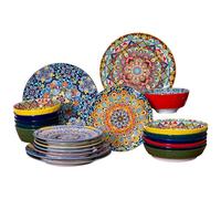 Romatlink Lot de 6 assiettes plates, passent au micro-ondes et au lave-vaisselle, résistantes aux rayures, assiettes et bols de style bohème pour salade, pâtes, dessert, steak, apéritifs