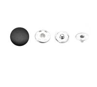 ROMDANTY 12 Boutons en Cuir PU Noir, Boutons-Pression Cachés, Ensemble de Boutons Recouverts pour Manteau, Veste, Pull, Accessoires de Couture et Upcycling (17mm, Argent 6 Trous)