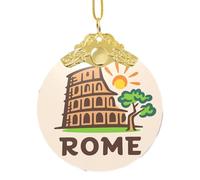 Rome Colisée Arbre Soleil Terres Imprimées Décorations Ornement pour Sapin de Noël, Fermoir en Métal Pendentif Suspendu pour Décoration de Vacances
