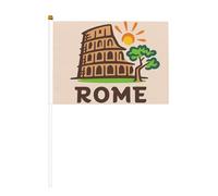 Rome Colisée Tree Sun Land Lot de 6 et 10 drapeaux à agiter à la main, drapeau à main sur bâton, pour défilés, fête, bar, anniversaire