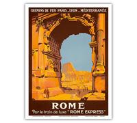 Rome, Italie, en train de luxe - Rome Express - PLM - Affiche de voyage ferroviaire vintage de Roger Broders vers 1921 - Tirage d'art (sans cadre