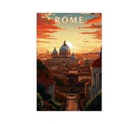 Rome - Poster sur toile rétro avec motif paysage de Rome - paysage de Rome - Décoration de chambre à coucher, bureau, chambre, cadeau sans cadre : 30 x 45 cm