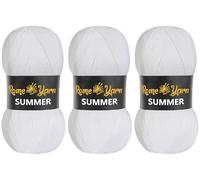 Rome Yarn Fil Summer Yarn | Effet Soie | 100 g (3,52 oz) | 350 m (383 yards) | 100% Microfibre | Fil Acrylique Anti-Boulochage | Crochet, Dentelle, Artisanat (3 Pelotes, 10 Blanc)