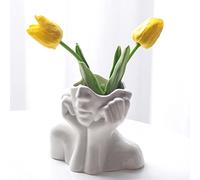 Romehaha Vase en céramique pour décoration de Bureau, Forme féminine, décoration Moderne de Table de Ferme, Petit Vase Mignon pour bibliothèque (A - Mains sur Les Joues)