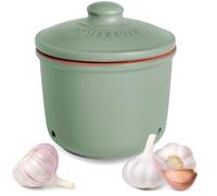 Romertopf Mini pot à ail en céramique, vert, Ø 12,5 x 13 cm, environ 200 g, pot de conservation ventilé avec 3 trous d'aération, émaillé à l'intérieur et à l'extérieur, passe au lave-vaisselle