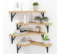 ROMGUAR CRAFT Lot de 4 étagères murales flottantes d'angle en bois rustique pour décoration d'intérieur, salle de bain, cuisine, chambre, salon, bureau (naturel)