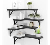 ROMGUAR CRAFT Lot de 4 étagères murales flottantes d'angle en bois rustique pour décoration d'intérieur, salle de bain, cuisine, chambre, salon, bureau (noir)