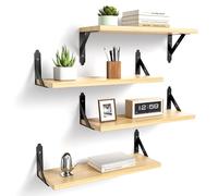 ROMGUAR CRAFT Lot de 4 étagères murales flottantes en bois rustique pour décoration d'intérieur, salle de bain, cuisine, chambre, salon, bureau (naturel)