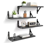 ROMGUAR CRAFT Lot de 4 étagères murales flottantes en bois rustique pour décoration d'intérieur, salle de bain, cuisine, chambre, salon, bureau (noir)