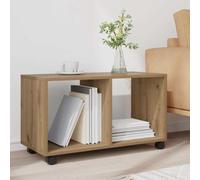 ROMHZKS Armoire à roulettes en chêne artisanal 72 x 33 x 42,5 cm avec roulettes pivotantes et espace de rangement ouvert pour boissons, magazines, articles de décoration, boîtes pliantes