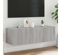 ROMHZKS Armoire murale avec lumières LED - Gris - Sonoma - Pour TV, table basse, commode - 100 x 35 x 31 cm