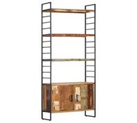 ROMHZKS Bibliothèque à 4 niveaux 80 x 30 x 180 cm en bois vieilli massif | 3 compartiments, 2 portes, cadre en fer revêtu par pulvérisation, bois recyclé issu de vieux bâtiments, pièce unique