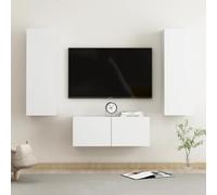ROMHZKS Ensemble de 3 meubles TV en bois blanc - Buffet suspendu - Banc TV - Commode