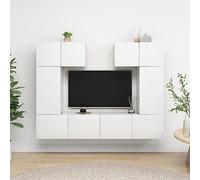 ROMHZKS Ensemble de 6 meubles TV en bois blanc avec banc, commode buffet de salon, table console avec tiroirs