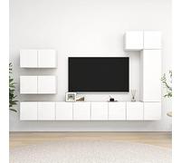 ROMHZKS Ensemble de 8 meubles TV en bois blanc avec banc, commode, meuble TV, commode
