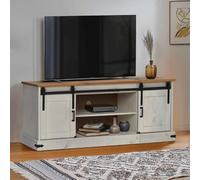 ROMHZKS Halden Meuble TV avec 2 portes coulissantes Blanc Meuble TV Meuble TV Meuble de salon 150 x 40 x 60 cm Bois massif