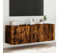 ROMHZKS Lot de 2 armoires murales avec lumières LED Chêne fumé Meuble TV HiFi Rack Commode TV Commode 60 x 35 x 41 cm