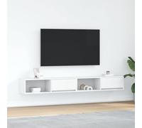 ROMHZKS Lot de 2 armoires TV - Blanc - Meuble HiFi - Banc TV - Commode - Buffet suspendu - 100 x 31 x 25,5 cm - Matériau du bois