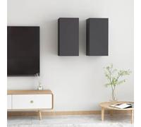 ROMHZKS Lot de 2 armoires TV grises Table basse HiFi Meuble TV Buffet TV 30,5 x 30 x 60 cm Matériau à base de bois