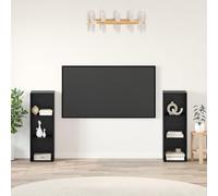 ROMHZKS Lot de 2 meubles TV avec étagère - Chêne noir - Buffet de salon - 107 x 35 x 37 cm