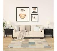 ROMHZKS Lot de 2 tables d'appoint noires 50 x 50 x 49 cm en pin massif avec tiroir - Tables de salon stables et durables en pin massif pour un espace de rangement optimal