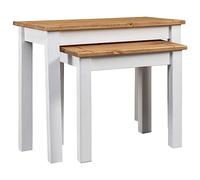 ROMHZKS Lot de 2 tables gigognes blanches en bois massif de pin Panama - Fabriquées à la main - Durable - Empilables - Pour salon