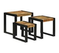 ROMHZKS Lot de 3 tables d'appoint en bois de manguier massif avec grain naturel - Tables gigognes empilables pour salon et bureau - Construction robuste et élégante