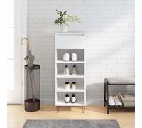 ROMHZKS Meuble à chaussures blanc brillant 40 x 36 x 105 cm en bois avec 4 compartiments ouverts et 1 tiroir, rangement sans poussière, plateau supérieur robuste et pieds métalliques stables pour