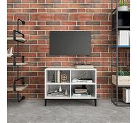 ROMHZKS Meuble TV avec pieds en métal - Blanc brillant - Meuble TV - Commode - Buffet de salon - 69,5 x 30 x 50 cm