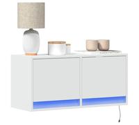 ROMHZKS Meuble TV mural avec éclairage LED - Blanc - Meuble HiFi - Étagère TV - 80 x 31 x 38 cm