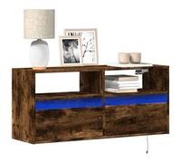 ROMHZKS Meuble TV mural avec éclairage LED Chêne fumé Meuble TV Commode Meuble TV HiFi Rack 100 x 31 x 45 cm