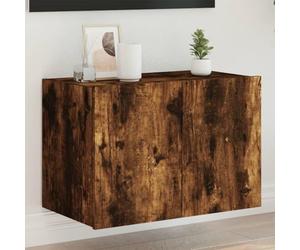 ROMHZKS Meuble TV mural avec lumières LED Chêne fumé Étagère TV Support HiFi Rack Commode 60 x 35 x 41 cm