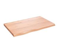 ROMHZKS Plateau de table en chêne massif traité marron clair 80 x 50 x 2-4 cm avec bord naturel fait à la main pour rafraîchir la table, projet de bricolage