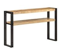 ROMHZKS Table console 120 x 30 x 75 cm en bois de manguier brut avec deux étagères, buffet robuste en bois dur et fer, durable et résistant à l'usure, grain de bois unique