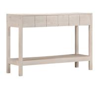 ROMHZKS Table console blanche 110 x 35 x 75 cm en bois massif mangue avec 2 tiroirs et 1 étagère, plateau de table stable pour décoration, charme rustique, bois dur robuste, pièce unique