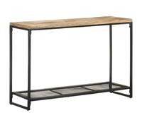 ROMHZKS Table console en bois de manguier massif 110 x 35 x 75 cm avec étagère et pieds en fer revêtus par pulvérisation pour l'espace de rangement et la stabilité, charme rustique et grain de bois