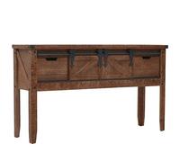 ROMHZKS Table console en bois de sapin massif - 131 x 35,5 x 75 cm - Marron - Table d'appoint décorative avec charme vintage et design rails coulissants pour salon ou couloir - Surface de rangement