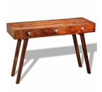 ROMHZKS Table console en bois massif d'acacia avec 3 tiroirs 76 cm - Vintage - Buffet haut - Meuble de rangement fait à la main