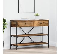 ROMHZKS Table console en bois vieilli 100 x 34,5 x 75 cm - Bois d'ingénierie avec deux tiroirs spacieux et une surface d'étagère pour couloir ou salon, cadre en métal stable, charme rustique