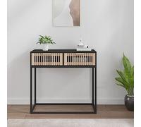 ROMHZKS Table console scandinave noire 80 x 30 x 75 cm en bois et fer avec 2 tiroirs d'espace de rangement, plateau de table stable et pieds en métal pour salon, table d'entrée