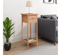 ROMHZKS Table d'appoint avec tiroir en bois massif de noyer 25 x 25 x 60 cm pour salon, téléphone, support de plantes, charme rustique, plateau supérieur stable, espace de rangement