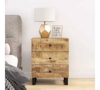 ROMHZKS Table de chevet industrielle en bois de manguier massif avec 3 tiroirs et pieds en métal | Table d'appoint robuste avec espace de rangement pour salon et chambre à coucher | Buffet décoratif