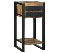 ROMHZKS Table de téléphone 40 x 40 x 80 cm en bois de manguier robuste avec deux tiroirs et accents noirs mats, table d'appoint avec texture rustique et look industriel pour salon